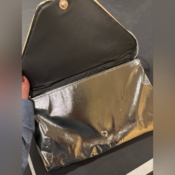 Vintage Gold Silver Bronze Metallic Envelope Crossbody Leather Clutch‎ Purse - Picture 10 of 12